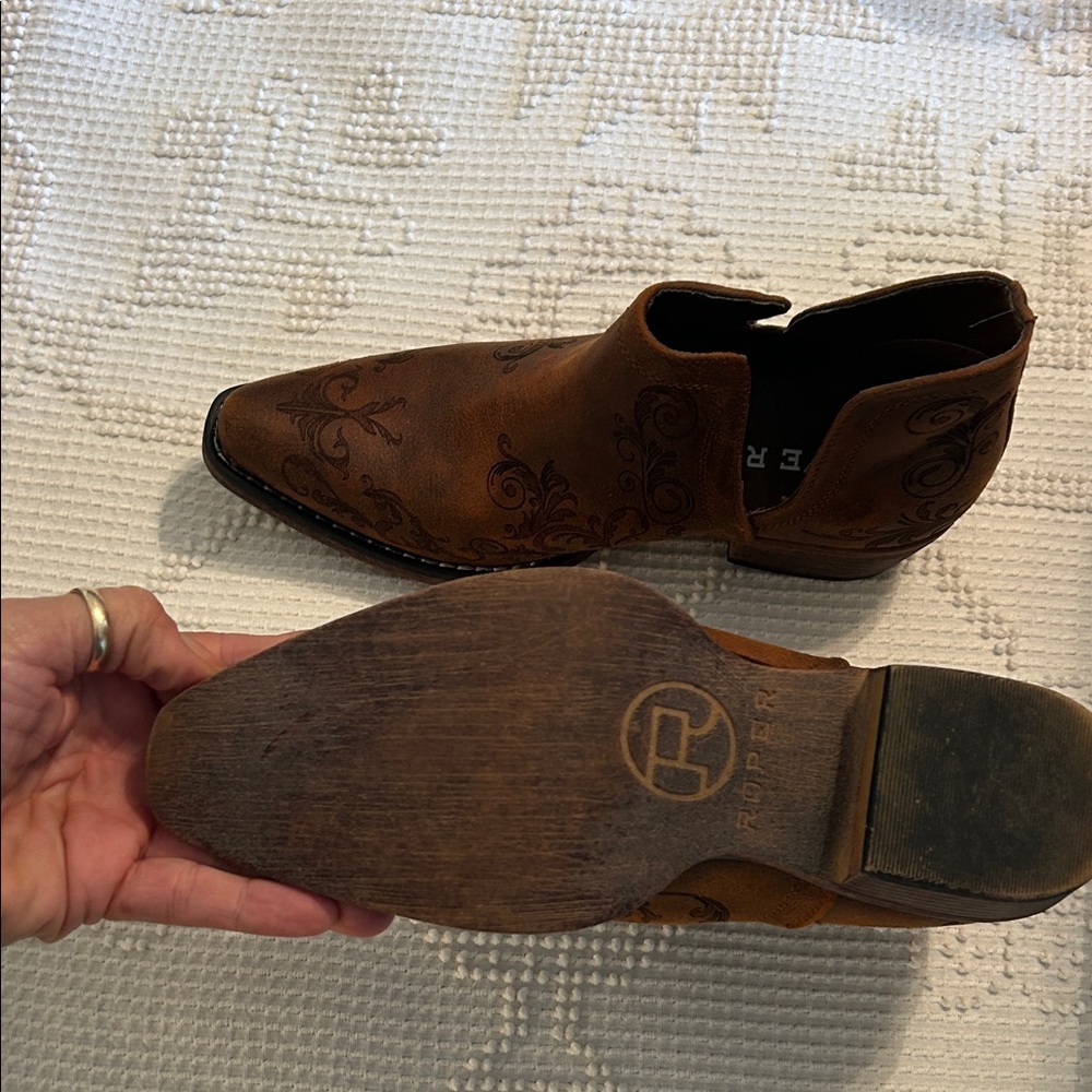 Roper Tan Embroidered Slip-On Boots - image 3